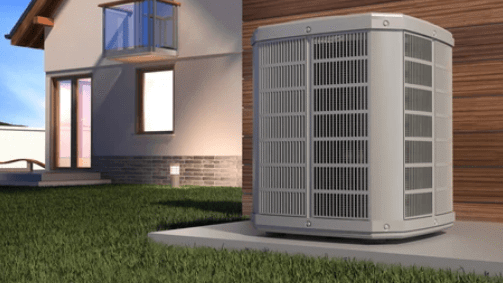 heat pump in front of home